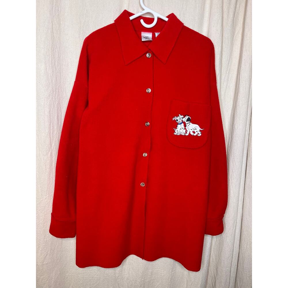 1990s Disney Store Parks Cruella Fleece 101 Dalmatians Dogs Button Up Shirt XL